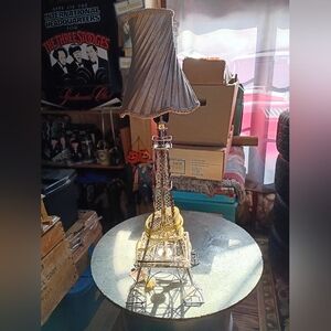 Eiffel Tower Table Lamp in Silver with Gray Shade